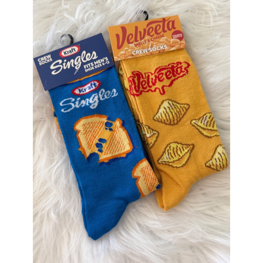 Kraft Singles Velveeta Shells Cheese Novelty Crew Socks Bundle 2 Pairs Mens 6-12